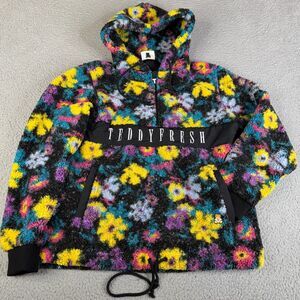 TEDDY FRESH Sherpa Hoodie Sweatshirt Womens S Floral 1/2 Zip Fleece Streetwear